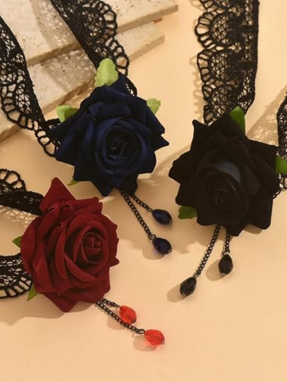 Gothic Black Lace Rose Choker Necklace – Vintage Victorian Goth Jewelry - Picture 2 of 7